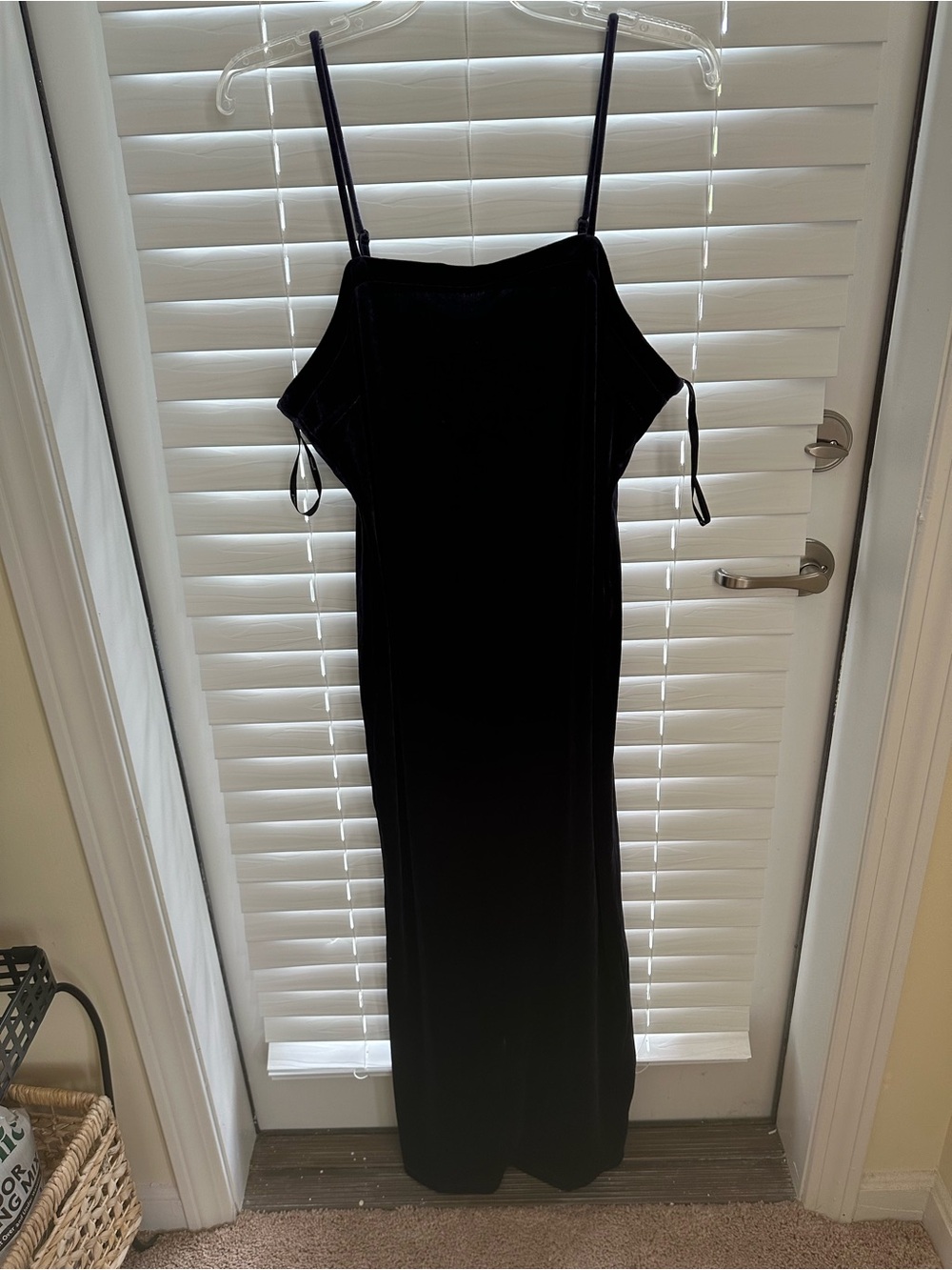 MINKPINK Blue Velvet Slip Maxi Dress with Spaghetti Straps